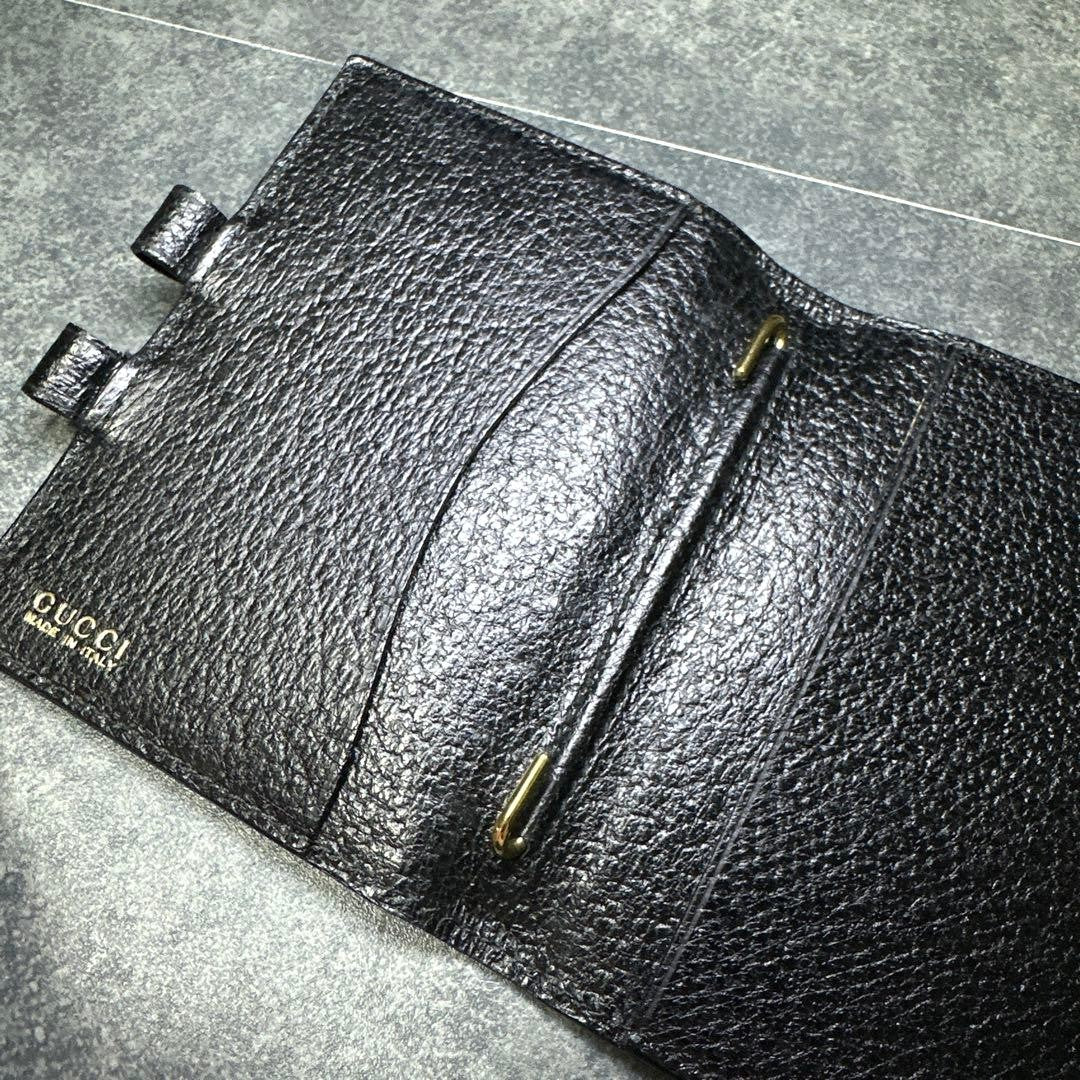 GUCCI Mini Notebook Memo Pad Cover Case Black Leather Pen Loop 8x10.5cm Vintage