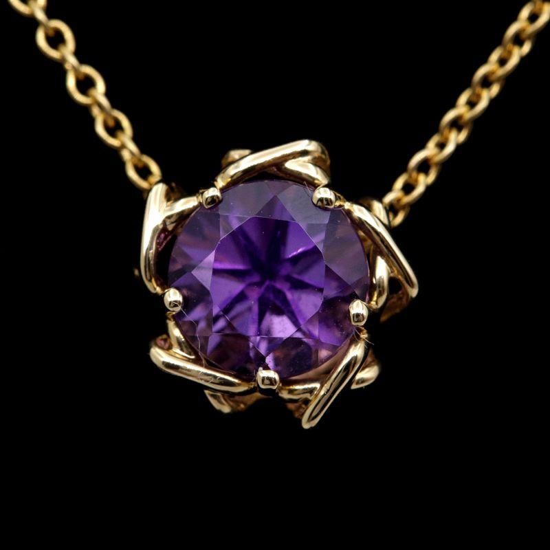 Excellent Tiffany & Co Yellow Gold 18K Amethyst  0.65ct Pendant Necklace L 41cm