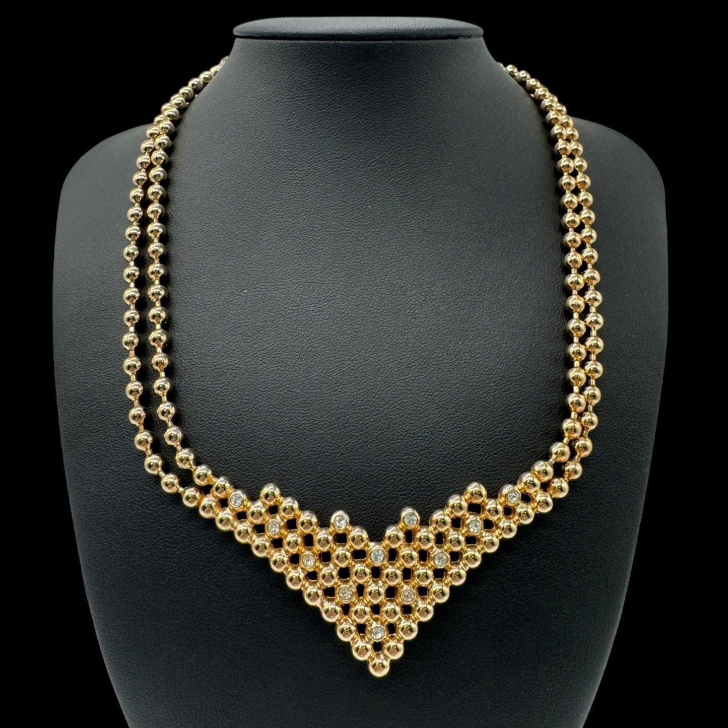 Vintage Christian Dior Gold Plated Rhinestone Choker Necklace Used Excellent