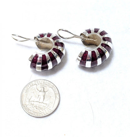 Tiffany & Co. 925 Sterling Silver Red Enamel Shell Shrimp Hoop Clip On Earrings