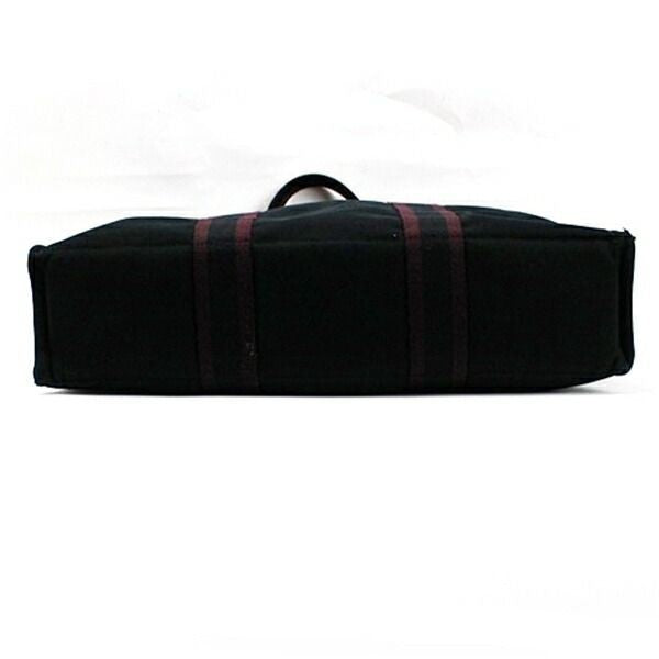 Hermes Authentic Fourre Tout MM Canvas Tote Bag Black Wine Red 43x30x9 cm Used