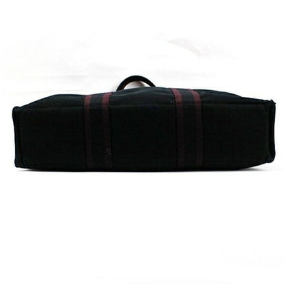 Hermes Authentic Fourre Tout MM Canvas Tote Bag Black Wine Red 43x30x9 cm Used