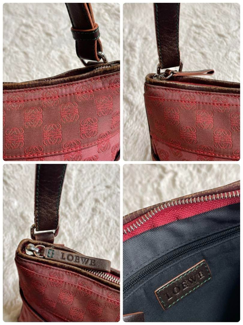 Loewe Repeat Anagram Shoulder Bag Canvas Leather Red Used From Japan