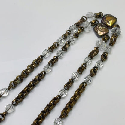 Vintage Stephen Dweck Bronze Pearl Crystal Long Toggle Necklace Used Japan