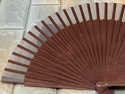 Authentic Loewe Amazona Anagram Logo Fan Brown Wood W/Box 90s Vintage Excellent