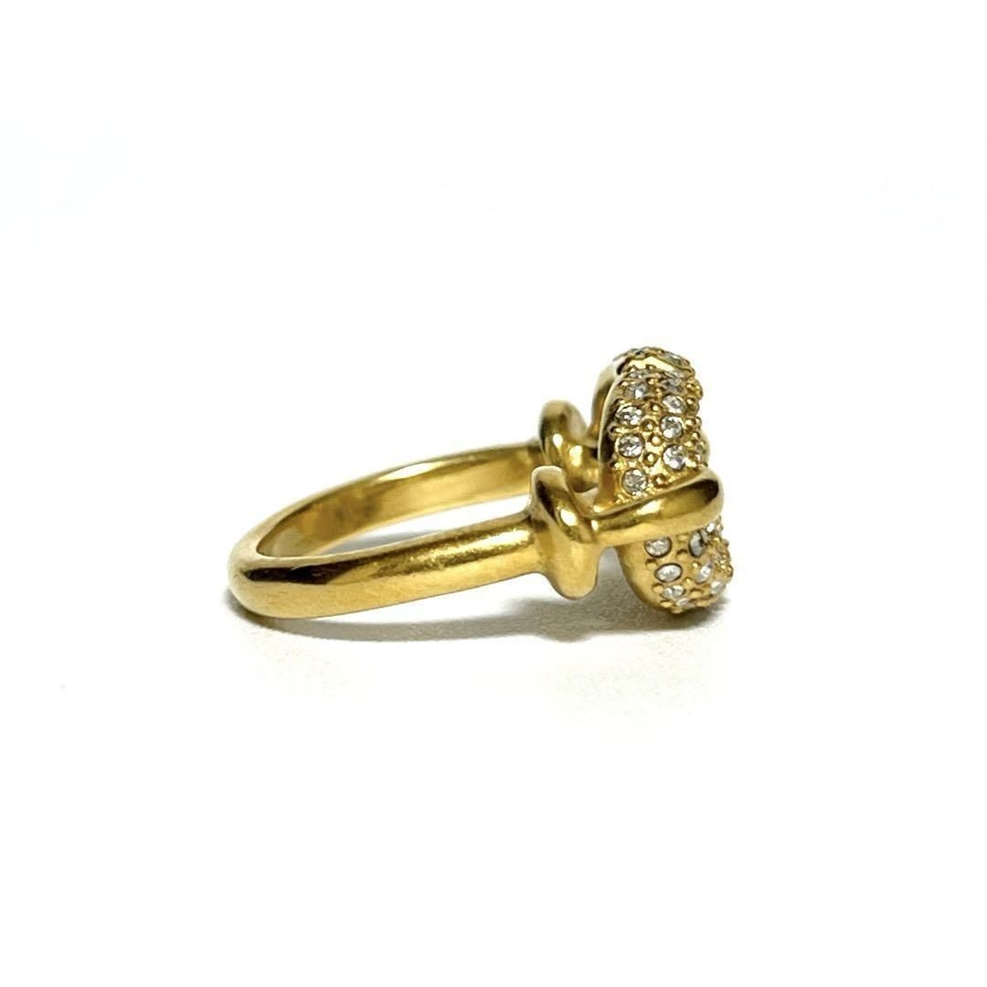 Christian Dior Rhinestone Gold Tone CD Navy Ring Size 51.5 US 5.75 Near Mint
