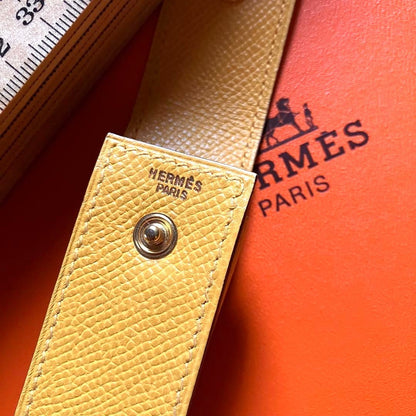 Hermes Auth Leather Lipstick Case Yellow Small Accessory With Box Used
