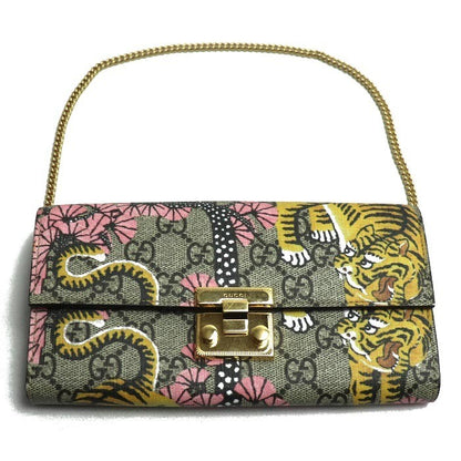 Gucci Auth 453506 GG Supreme Chain Wallet Bengal Tiger Cherry Blossom 19x10x3cm