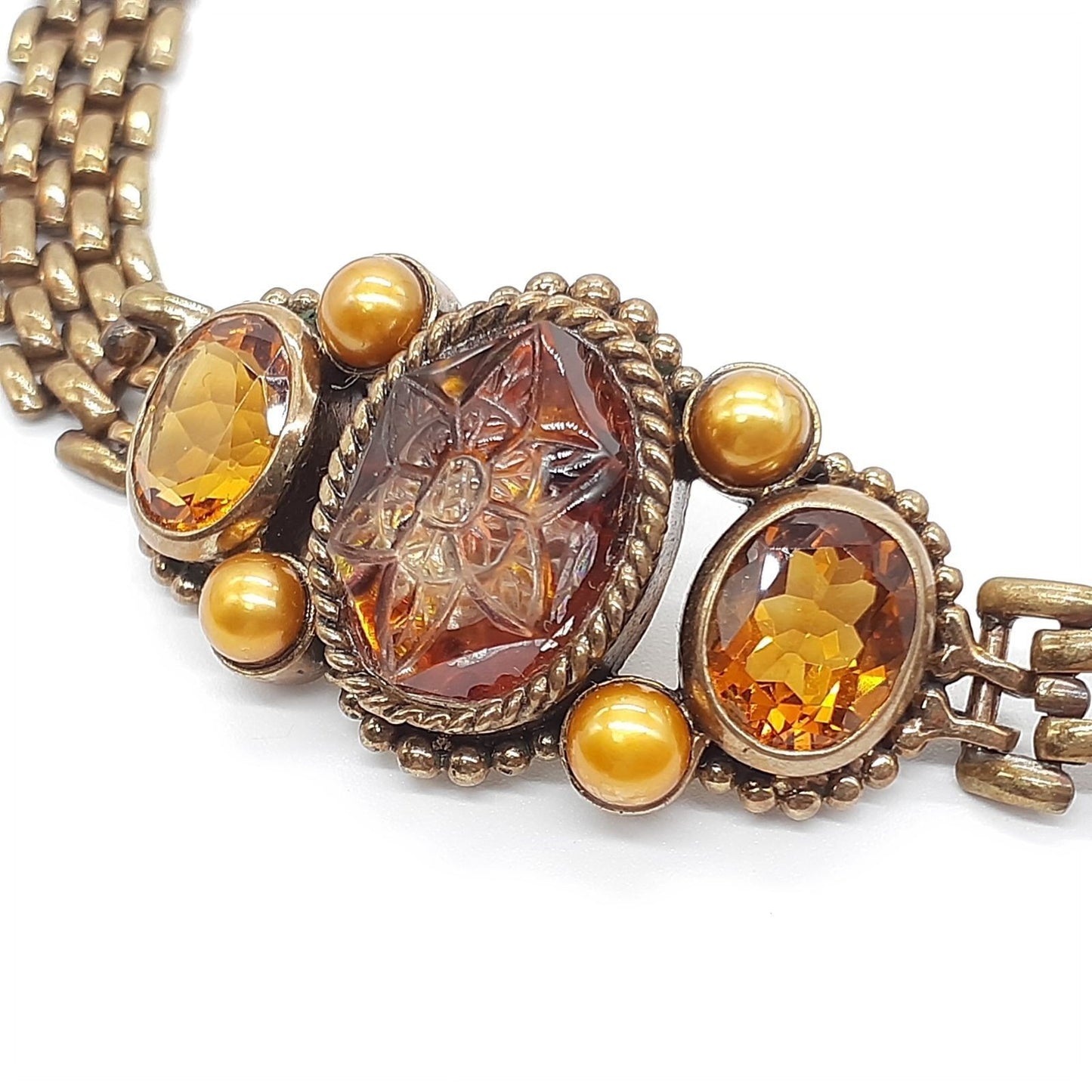 Stephen Dweck Engraving Citrine Quartz Sterling Silver Bracelet Used Japan