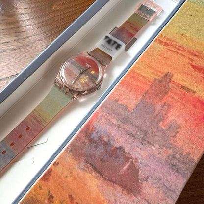 Swatch x Tate Gallery Turner Scarlet Sunset Watch Pink Bioceramic 34mm Quartz