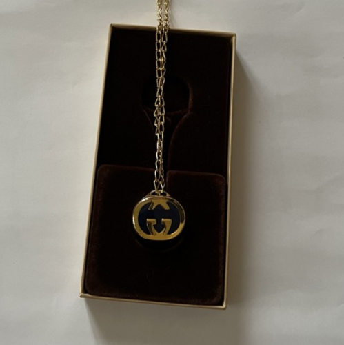 Gucci Authentic Vintage Pill Case Necklace Used Gold Color Black