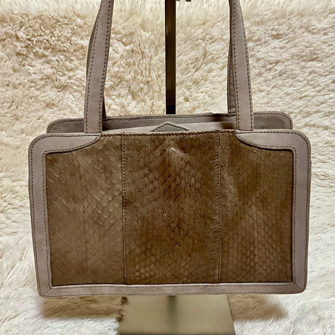 Rare LOEWE Brown Embossed Leather Canvas Greige Handbag Mini Pouch Used