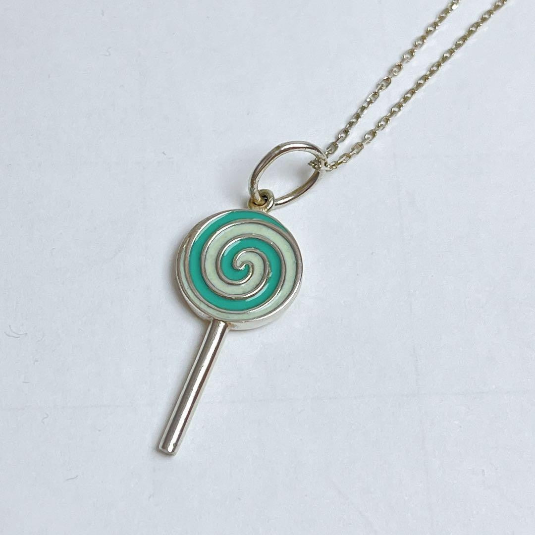 Tiffany & Co. Silver 925 Lollipop Candy Blue Enamel Pendant Top Charm Used