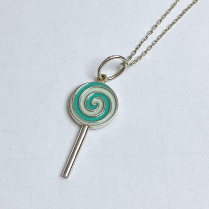 Tiffany & Co. Silver 925 Lollipop Candy Blue Enamel Pendant Top Charm Used