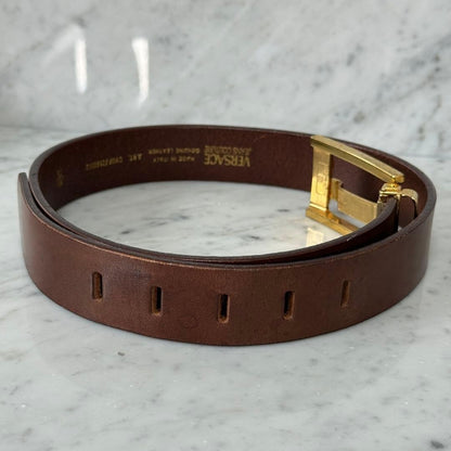 Versace VJC Brown Leather Belt Gold Buckle L 86.5cm 34in 30/75 Women