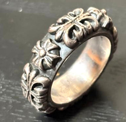 a&g Silver 925 Cross Engraved Band Ring Oxidized Size US7.5-8 Used Vintage