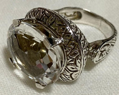 Stephen Dweck Sterling Silver 925 Ring Clear Natural Stone Filigree Size US5.5-6