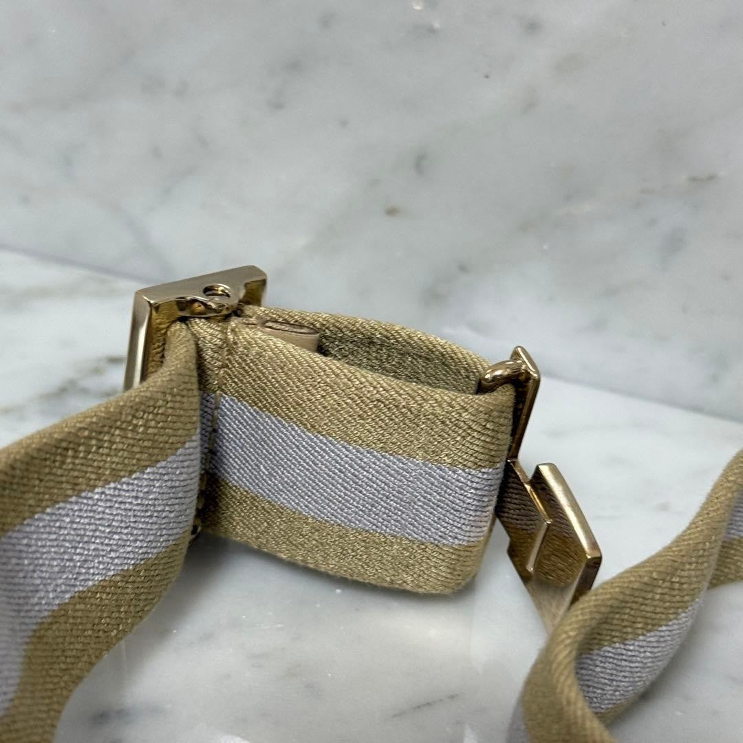 Gucci Gold Tone Buckle Elastic Belt Shelly Line Beige 90 cm 35.4" W 2.9 cm 1.1"