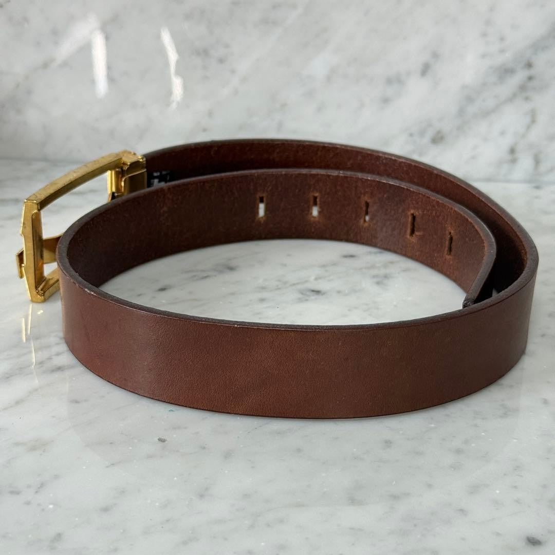 Versace VJC Brown Leather Belt Gold Buckle L 86.5cm 34in 30/75 Women