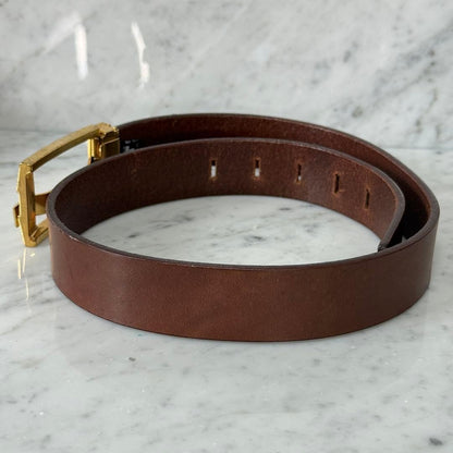 Versace VJC Brown Leather Belt Gold Buckle L 86.5cm 34in 30/75 Women