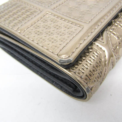 Dior Champagne Gold Micro Cannage Patent Leather Diorama Trifold Wallet Auth