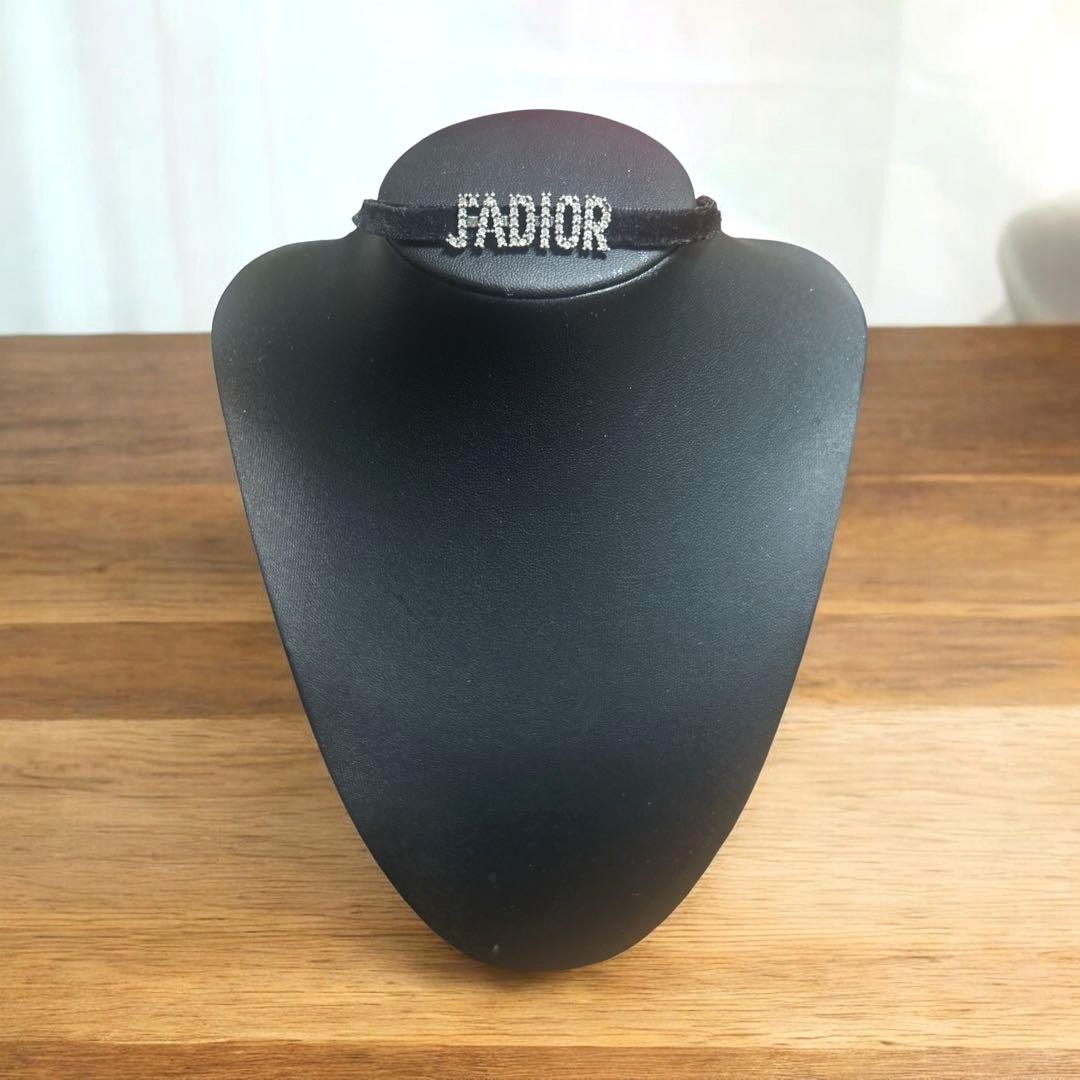 DIOR J'ADIOR Rhinestone Choker Necklace Black Velvet Crystal Logo Adjustable