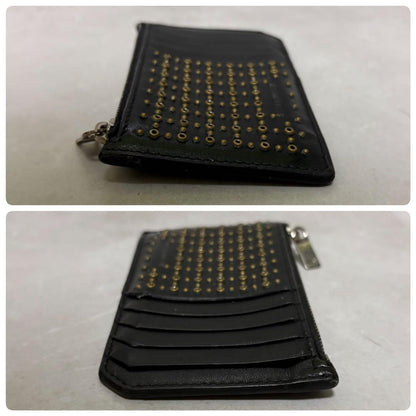 SAINT LAURENT Black Leather Studs Logo Fragment Case Card Case Coin Case