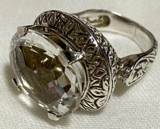 Stephen Dweck Sterling Silver 925 Ring Clear Natural Stone Filigree Size US5.5-6
