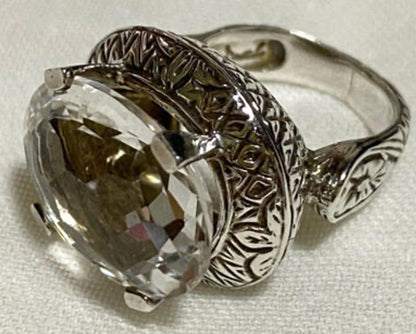 Stephen Dweck Sterling Silver 925 Ring Clear Natural Stone Filigree Size US5.5-6