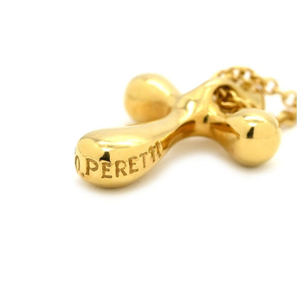 Auth Tiffany & Co 18K Yellow Gold Cross Pendant Necklace Elsa Peretti L 40.5cm