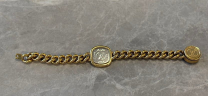Louis Vuitton 1854 Chain Bracelet Gold Silver Tone Brass Maison fondée 1854
