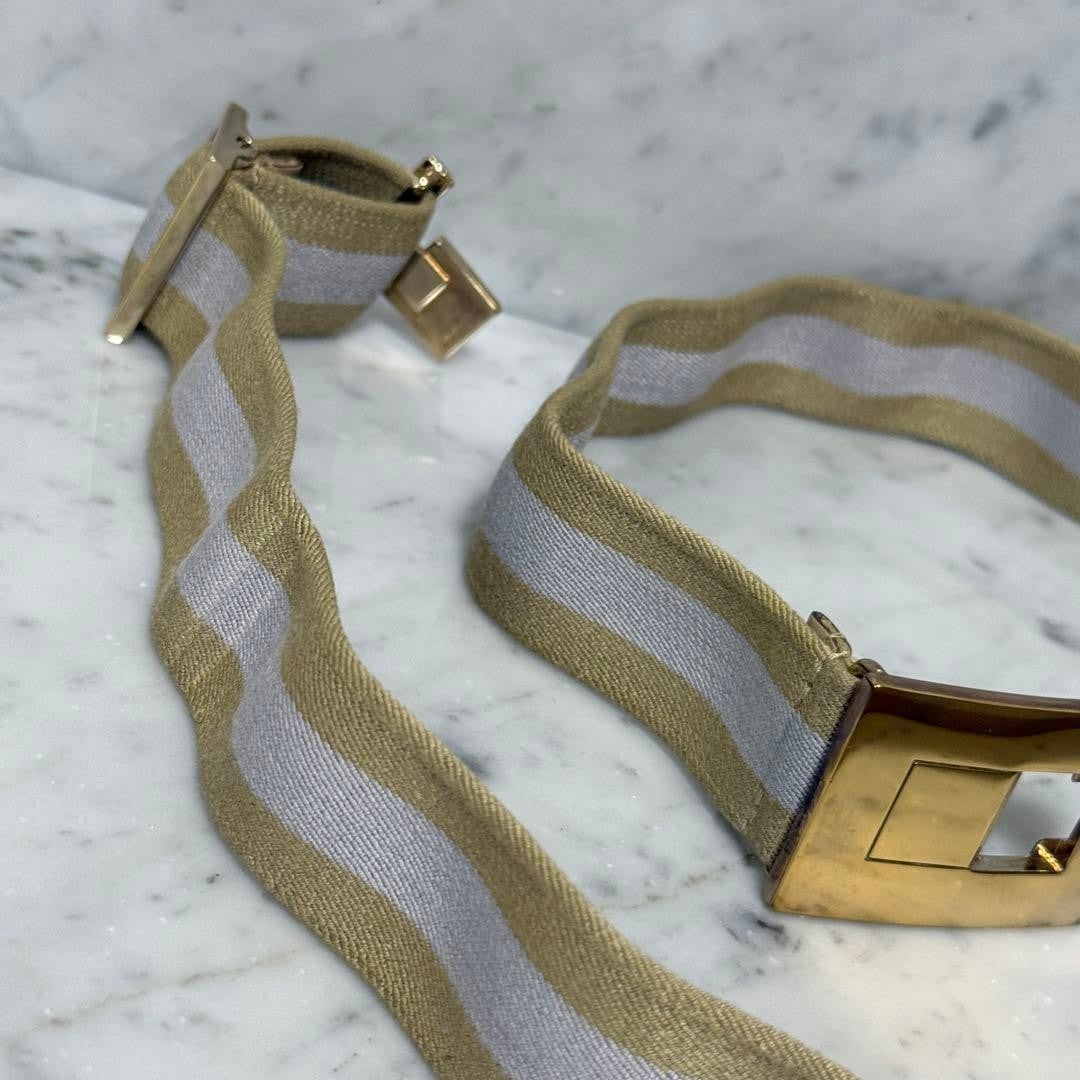 Gucci Gold Tone Buckle Elastic Belt Shelly Line Beige 90 cm 35.4" W 2.9 cm 1.1"