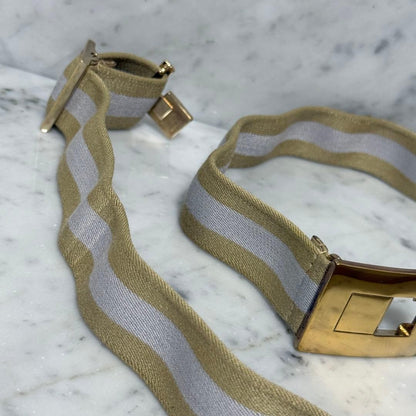 Gucci Gold Tone Buckle Elastic Belt Shelly Line Beige 90 cm 35.4" W 2.9 cm 1.1"