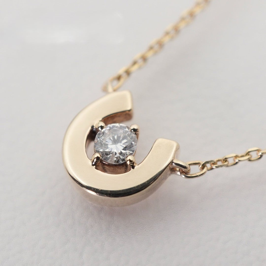 Excellent Celine K10 Gold Diamond Horseshoe Necklace Horse Shoe Pendant L 16.5in