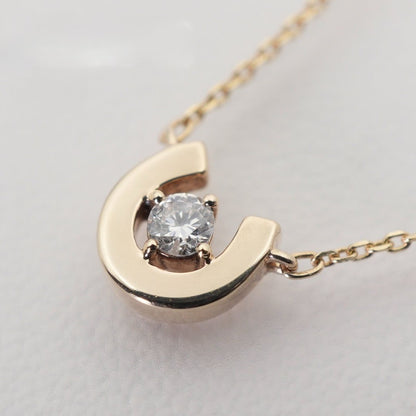 Excellent Celine K10 Gold Diamond Horseshoe Necklace Horse Shoe Pendant L 16.5in