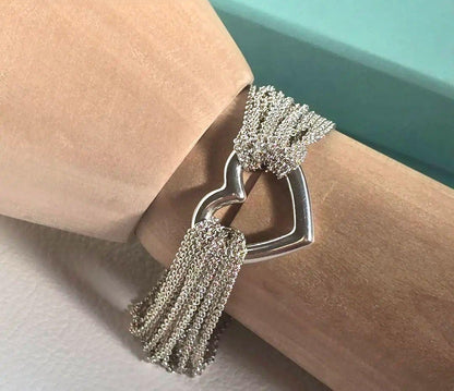 Tiffany & Co Silver 925 Open Heart 10 Row Chain Toggle Bracelet L 17cm 6.7 in
