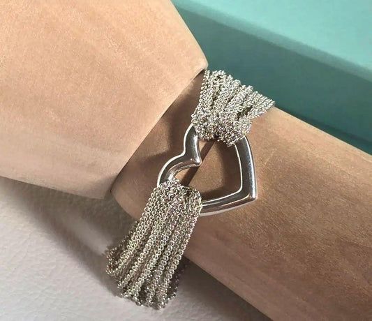 Tiffany & Co Silver 925 Open Heart 10 Row Chain Toggle Bracelet L 17cm 6.7 in