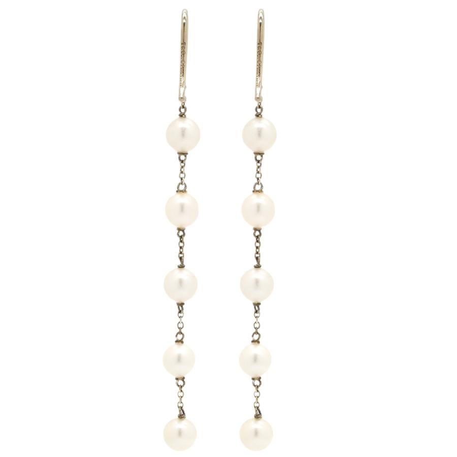 Tiffany & Co Silver 925 Pearl Hook Drop Earrings White 5 Strand Dangle L 6.8cm