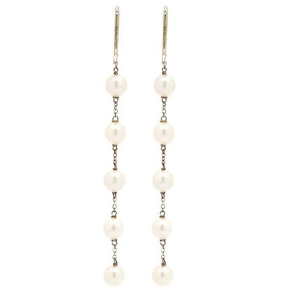 Tiffany & Co Silver 925 Pearl Hook Drop Earrings White 5 Strand Dangle L 6.8cm