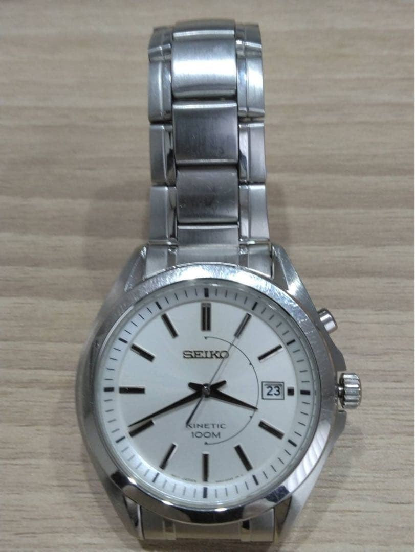 SEIKO Kinetic 5M62 0CW0 Auto Quarts Analog Date Watch Men Silver 10BAR