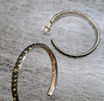 Pomellato 67 Hoop Earrings Marcasite Rhinestone Sterling Silver 925 With Box