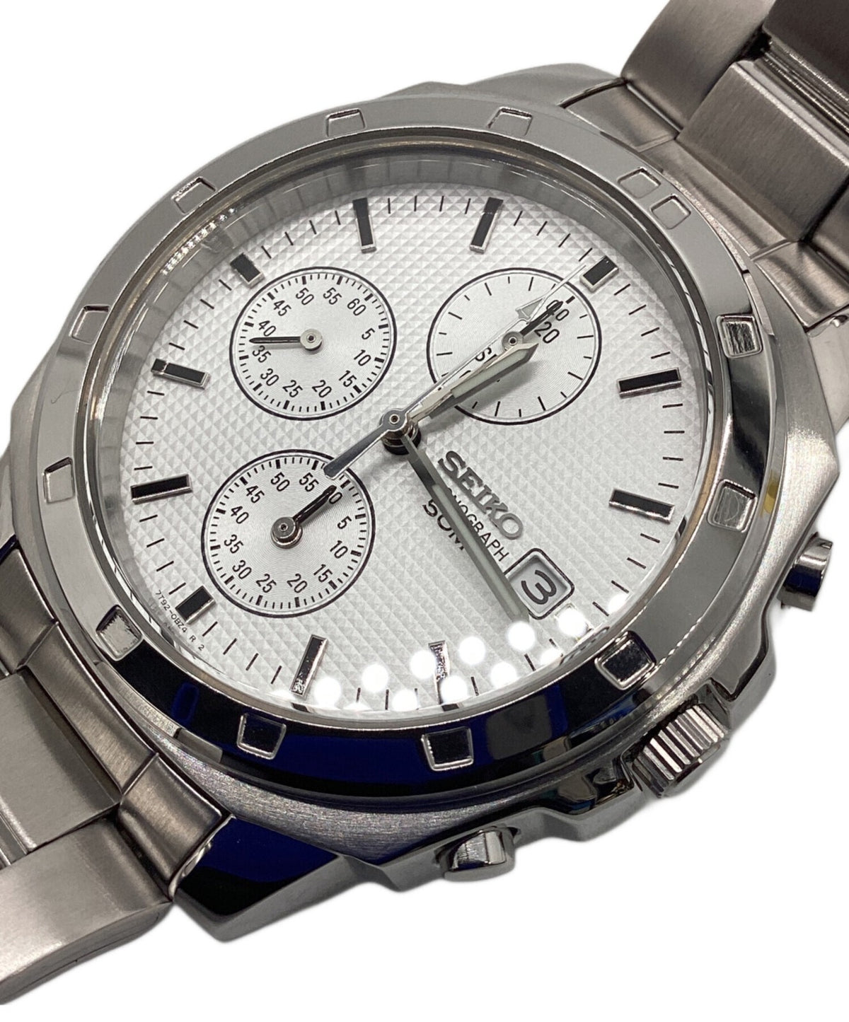 SEIKO Chronograph 7T92-0CA0 Mens Watch White Dial Stainless Steel Quartz 50M