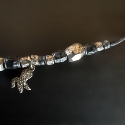 Pomellato DoDo18K White Yellow Gold Sterling Silver 925 Leather Bracelet 17.5cm