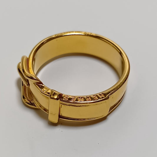 Hermes Authentic Santuaire Scarf Ring Gold 23mm 0.91" France With Box Used Gold