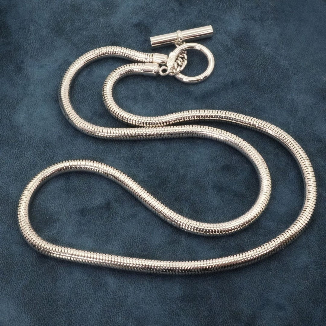 Yves Saint Laurent YSL Silver Tone Snake Chain Toggle Necklace Used Excellent