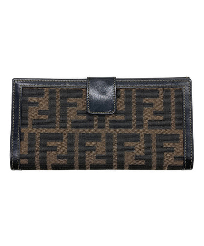 FENDI Zucca Long Wallet Bifold Brown Black Canvas Leather Snap Clasp Italy