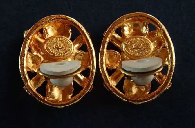 Christian Lacroix Vintage Clip On Earrings Used 3x2.5cm Gold Tone Rhinestone