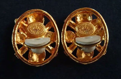 Christian Lacroix Vintage Clip On Earrings Used 3x2.5cm Gold Tone Rhinestone