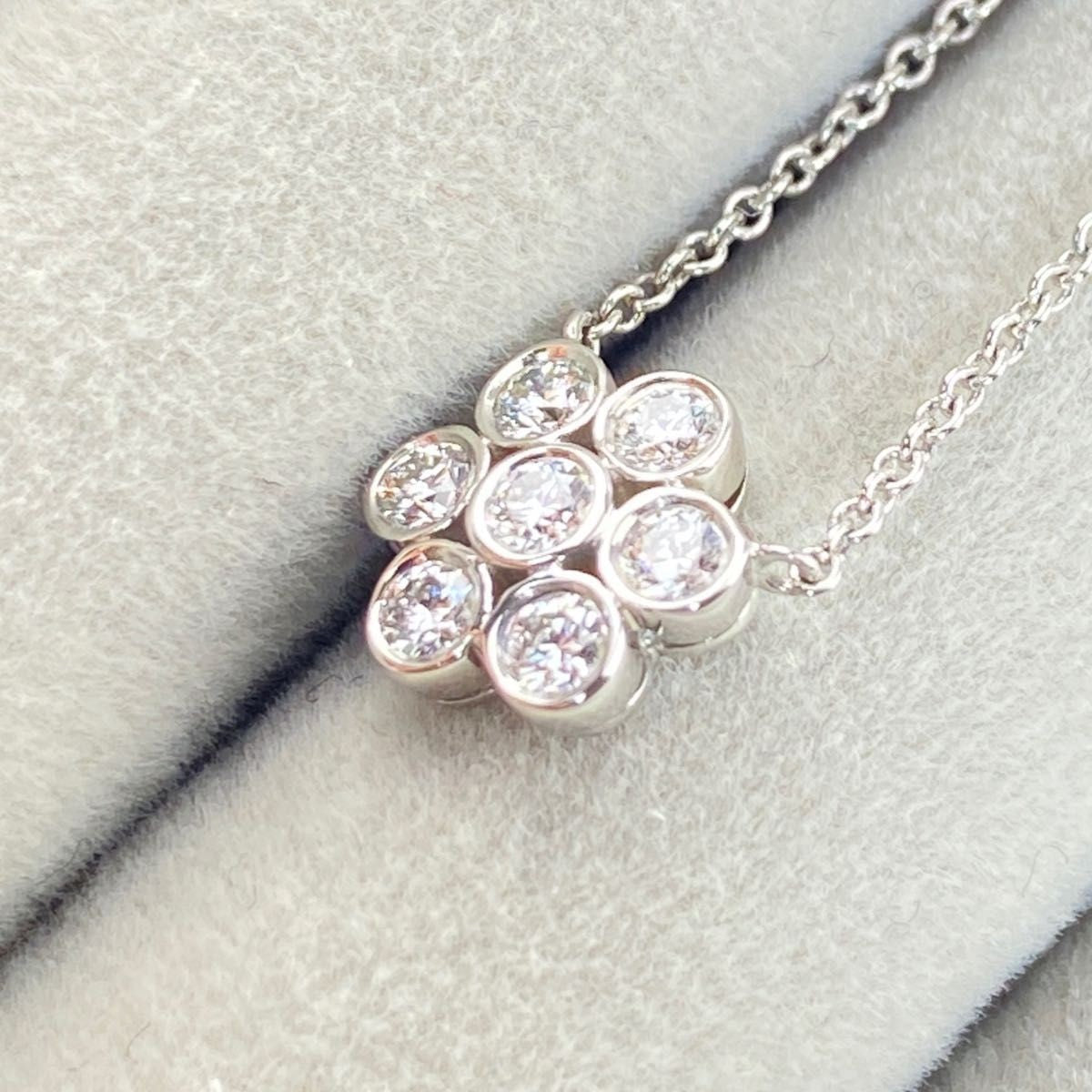 Tiffany & Co. Platinum Pt950 7P Diamond Flower Garden Necklace L 41cm 16"