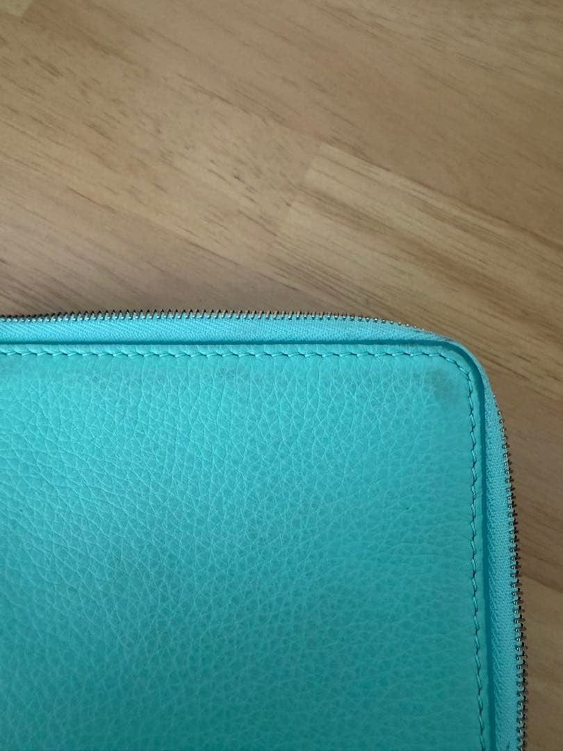 Tiffany & Co Blue Leather Zip Card Case Coin Wallet Used